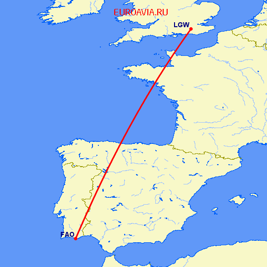 перелет Фару — Лондон на карте
