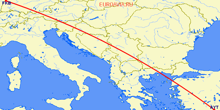 перелет Карлсруэ-Баден Баден — Анталия на карте