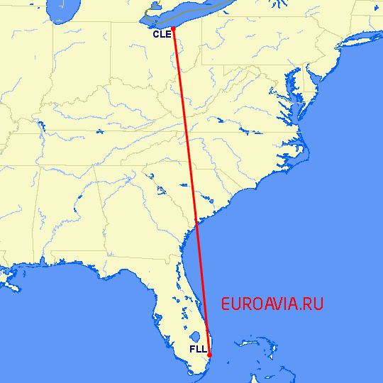 перелет Форт Лодердейл  — Кливленд на карте