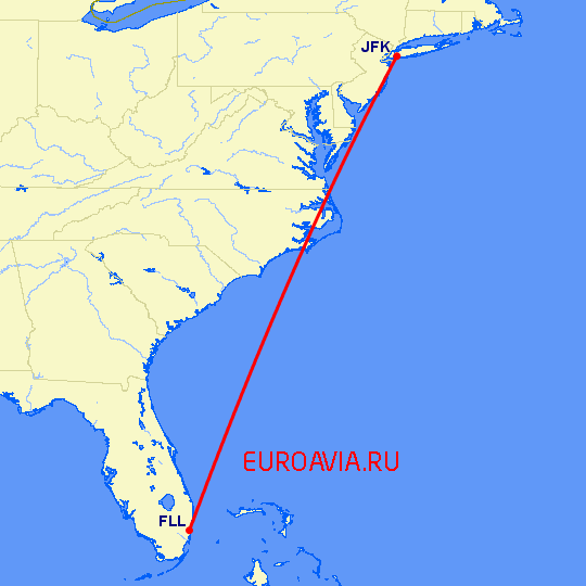 перелет Форт Лодердейл  — Нью Йорк на карте