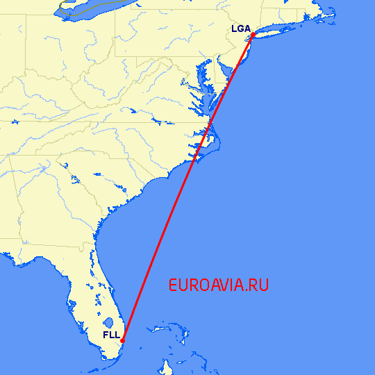 перелет Форт Лодердейл  — Нью Йорк на карте