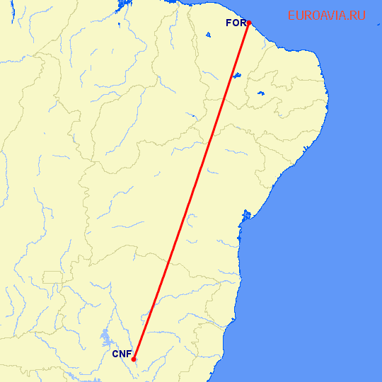 перелет Форталеса — Белу Оризонте на карте