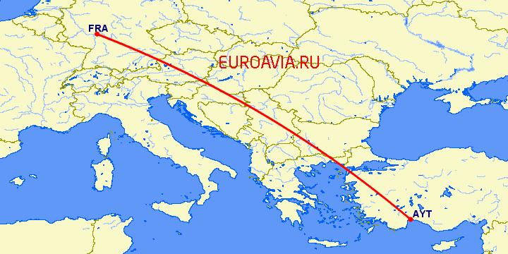 перелет Франкфурт на Майне — Анталия на карте