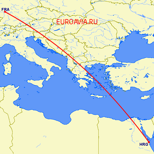 перелет Франкфурт на Майне — Хургада на карте