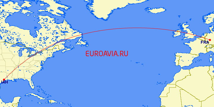 перелет Франкфурт на Майне — Хьюстон на карте