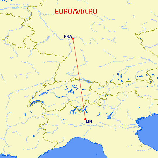 перелет Франкфурт на Майне — Милан на карте