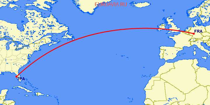 перелет Франкфурт на Майне — Тампа на карте