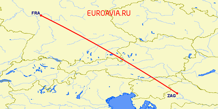 перелет Франкфурт на Майне — Загреб на карте