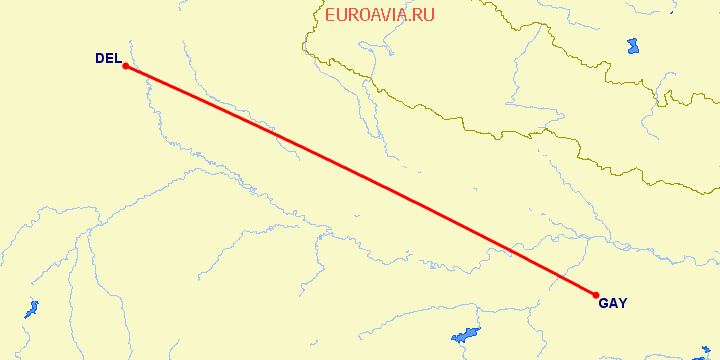 перелет Гайя — Нью Дели на карте