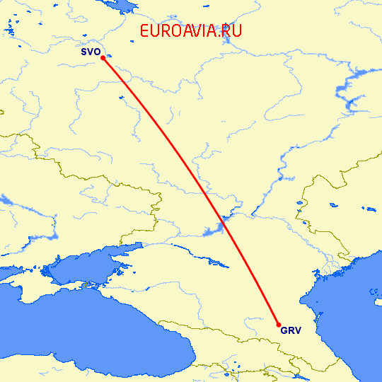 перелет Грозный — Москва на карте