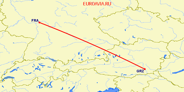 перелет Грац — Франкфурт на Майне на карте