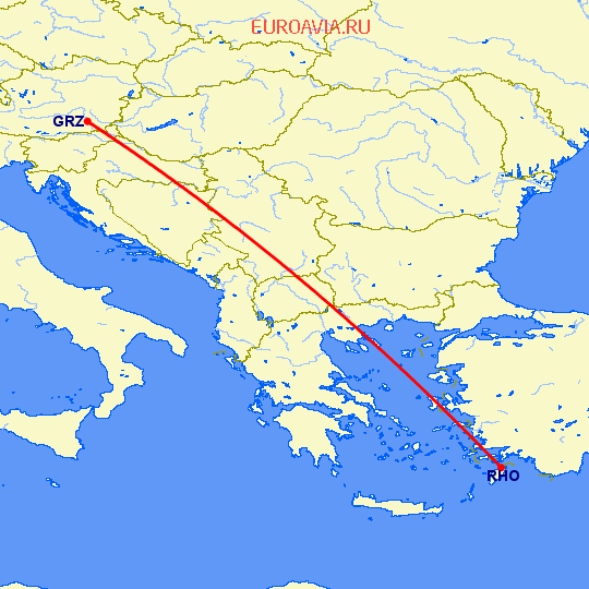 перелет Грац — Родос на карте