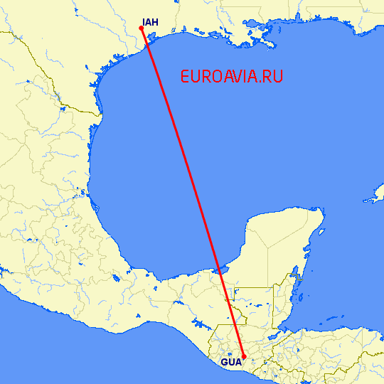 перелет Гватемала Сити — Хьюстон на карте