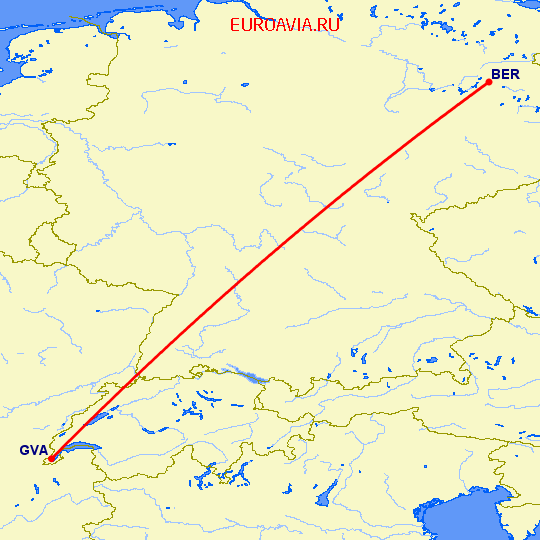 перелет Женева — Берлин на карте