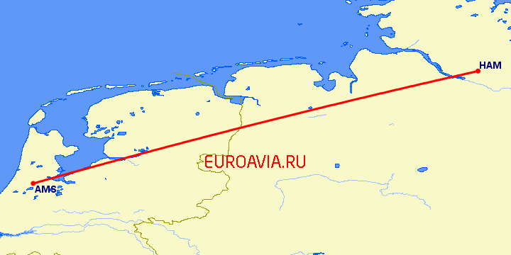 перелет Гамбург — Амстердам на карте