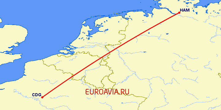 перелет Гамбург — Париж на карте