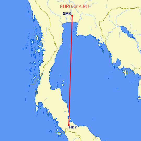 перелет Хат Яй — Бангкок на карте