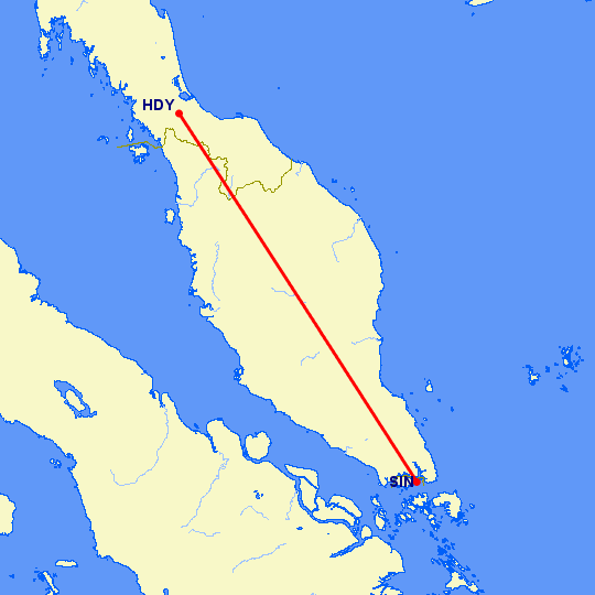 перелет Хат Яй — Сингапур на карте