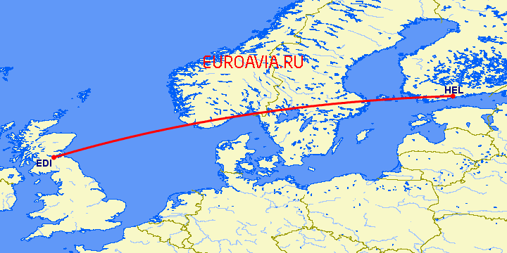 перелет Хельсинки — Эдинбург на карте