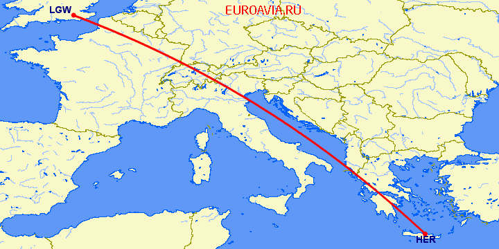 перелет Ираклион — Лондон на карте