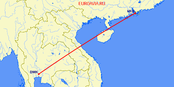 перелет Гонконг — Бангкок на карте