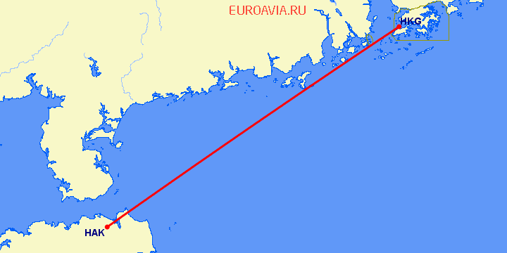 перелет Гонконг — Хайкоу на карте