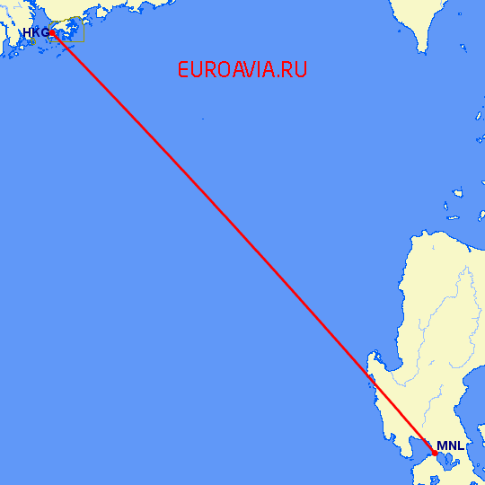 перелет Гонконг — Манила на карте