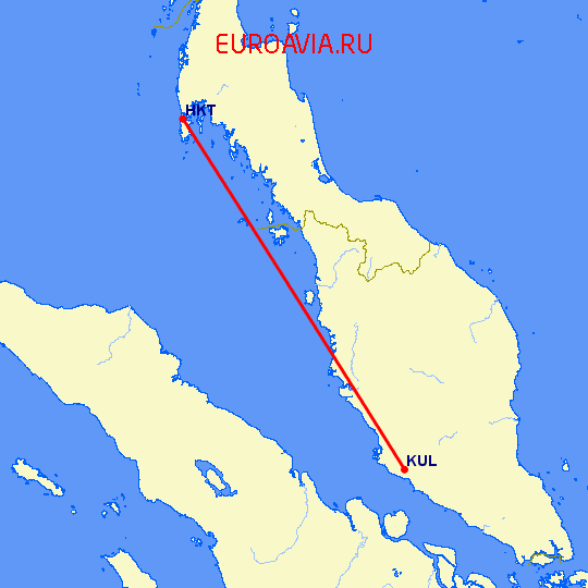 перелет Пхукет — Куала Лумпур на карте
