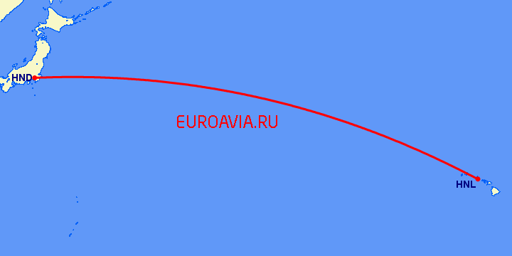 перелет Токио — Гонолулу на карте