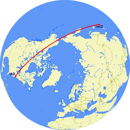 перелет Токио — Вашингтон на карте