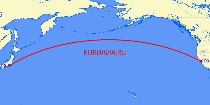 перелет Токио — Сан Франциско на карте