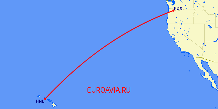 перелет Гонолулу — Портленд на карте