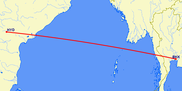 перелет Хидерабад — Бангкок на карте