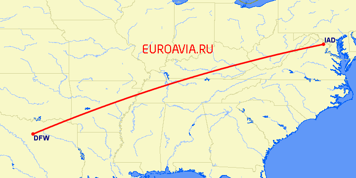 перелет Вашингтон — Даллас на карте