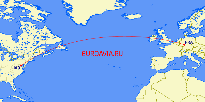 перелет Вашингтон — Франкфурт на Майне на карте
