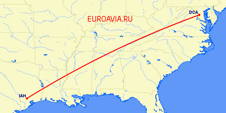 перелет Хьюстон — Вашингтон на карте