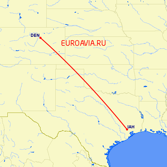 перелет Хьюстон — Денвер на карте