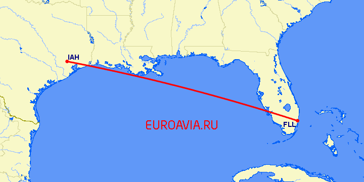 перелет Хьюстон — Форт Лодердейл  на карте