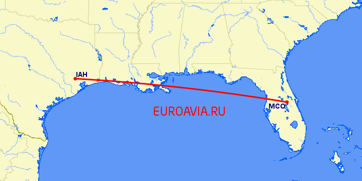 перелет Хьюстон — Орландо на карте