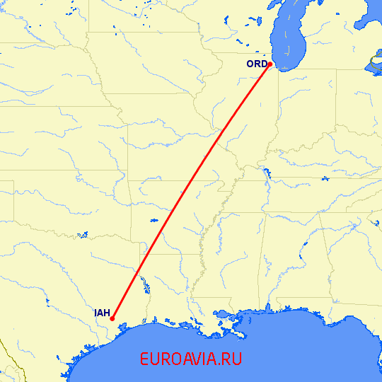 перелет Хьюстон — Чикаго на карте