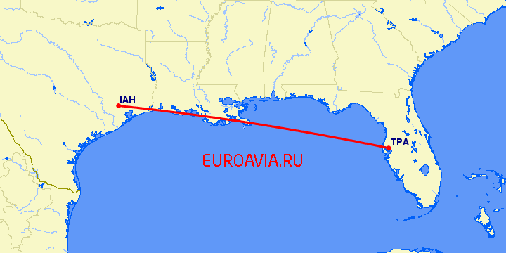 перелет Хьюстон — Тампа на карте