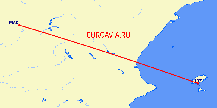 перелет Ибица — Мадрид на карте