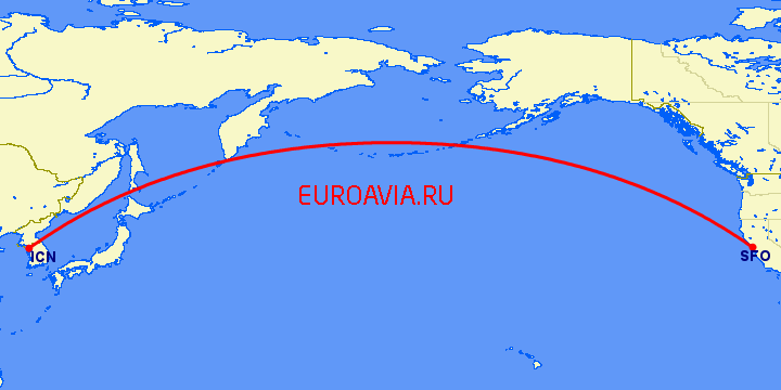 перелет Сеул — Сан Франциско на карте