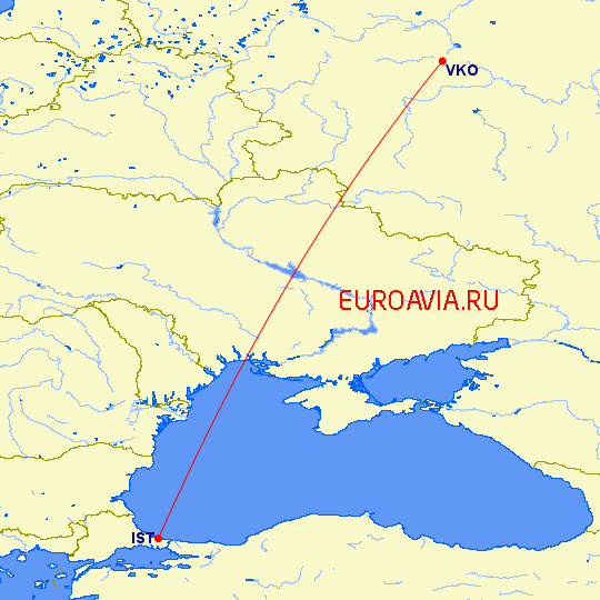 перелет Стамбул — Москва на карте