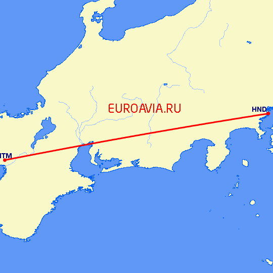 перелет Осака — Токио на карте