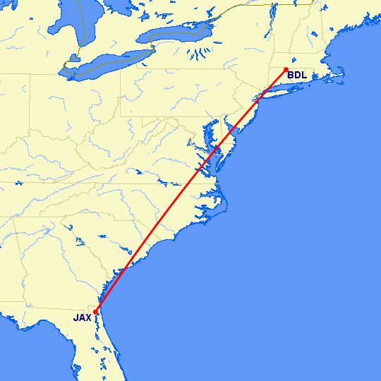 перелет Джексонвиль — Виндзор Локс на карте