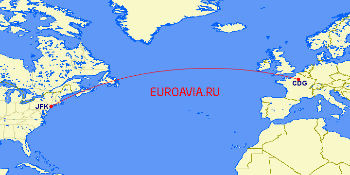 перелет Нью Йорк — Париж на карте