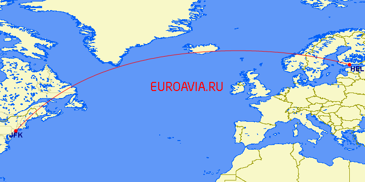 перелет Нью Йорк — Хельсинки на карте