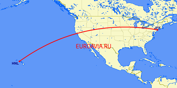 перелет Нью-Йорк — Гонолулу на карте