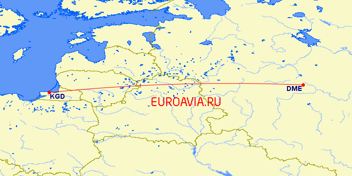 перелет Калининград — Москва на карте